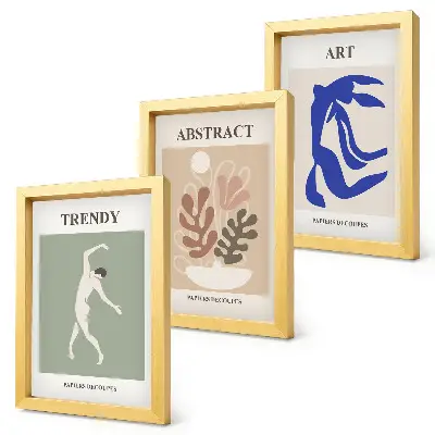 Keretezett triptichon Henri Matisse stílusos figurák és növények plakátjával