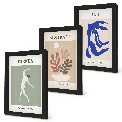 Keretezett triptichon Henri Matisse stílusos figurák és növények plakátjával