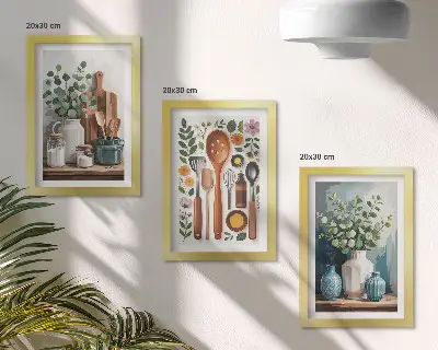 Konyhai kiegészítők növényekkel modern stílusban keretezett triptichon