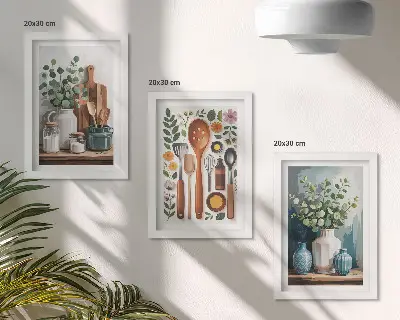 Konyhai kiegészítők növényekkel modern stílusban keretezett triptichon