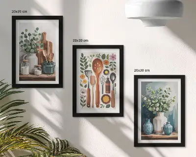Konyhai kiegészítők növényekkel modern stílusban keretezett triptichon