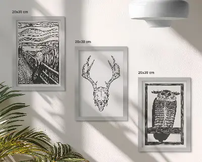 Modern keretezett képszett A Sikoly ihlette grafikus ábrázolás koponyával és bagollyal