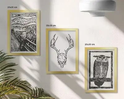 Modern keretezett képszett A Sikoly ihlette grafikus ábrázolás koponyával és bagollyal