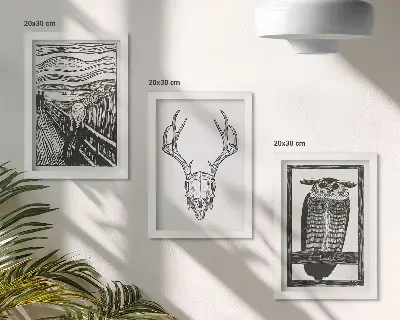 Modern keretezett képszett A Sikoly ihlette grafikus ábrázolás koponyával és bagollyal