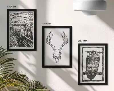 Modern keretezett képszett A Sikoly ihlette grafikus ábrázolás koponyával és bagollyal