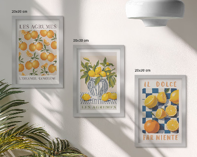 Keretezett triptichon Retro citrusfélék sárga díszítéssel