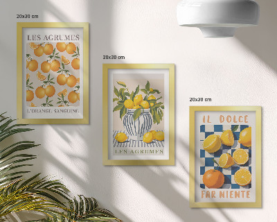 Keretezett triptichon Retro citrusfélék sárga díszítéssel