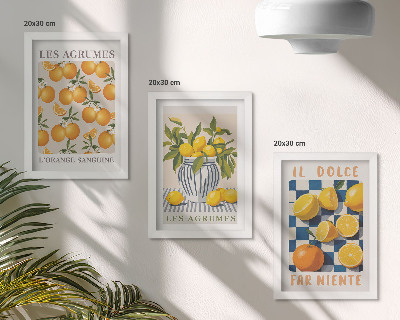 Keretezett triptichon Retro citrusfélék sárga díszítéssel