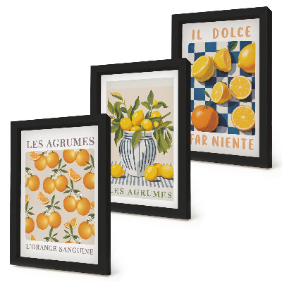 Keretezett triptichon Retro citrusfélék sárga díszítéssel
