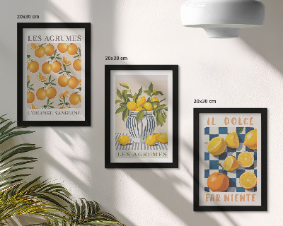 Keretezett triptichon Retro citrusfélék sárga díszítéssel