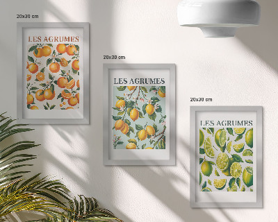 Modern keretezett kép szett Gyümölcsös citrusos minták pasztell színekben