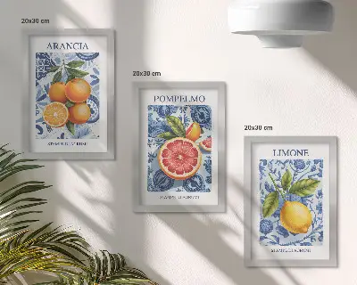 Vintage citrusfélék illusztrációk modern keretezett képszett