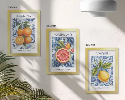 Vintage citrusfélék illusztrációk modern keretezett képszett