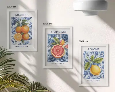 Vintage citrusfélék illusztrációk modern keretezett képszett