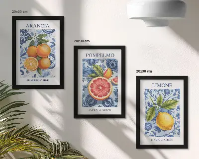 Vintage citrusfélék illusztrációk modern keretezett képszett