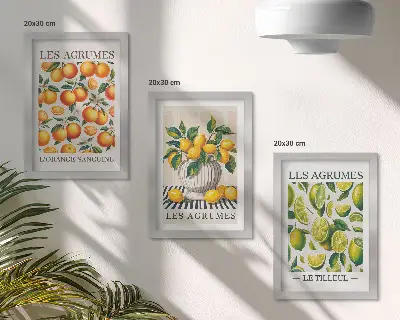 Keretezett triptichon különféle színes és friss citrusfélék