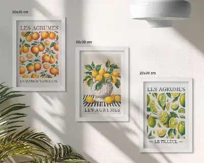 Keretezett triptichon különféle színes és friss citrusfélék
