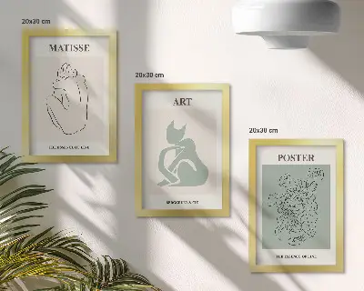 Keretezett triptichon Henri Matisse bézs és zöld árnyalatú plakátokkal
