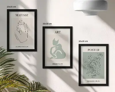 Keretezett triptichon Henri Matisse bézs és zöld árnyalatú plakátokkal