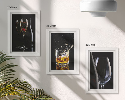 Modern keretezett kép szett Pohár bor és whisky fekete alapon