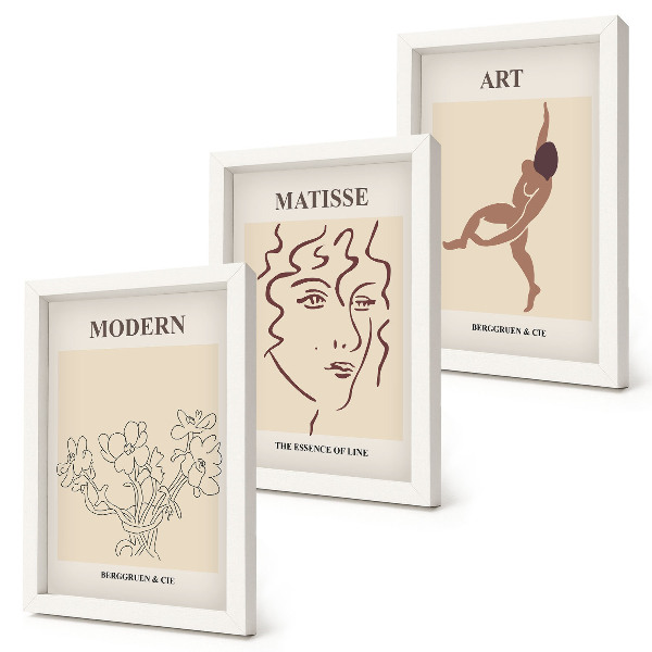 Modern keretezett kép szett Stílusos grafika virágokkal, arcokkal és emberi alakokkal