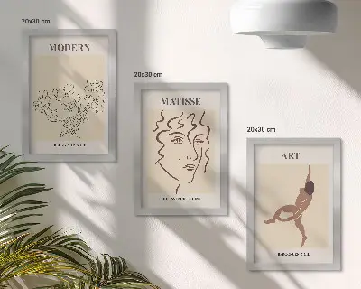Modern keretezett képszett stílusos grafikák virágokkal, arcokkal és emberi alakokkal