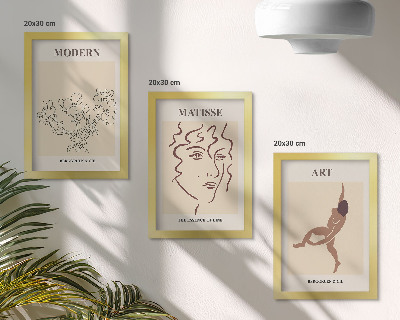 Modern keretezett kép szett Stílusos grafika virágokkal, arcokkal és emberi alakokkal
