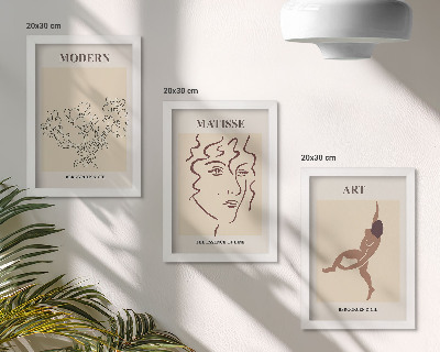 Modern keretezett kép szett Stílusos grafika virágokkal, arcokkal és emberi alakokkal
