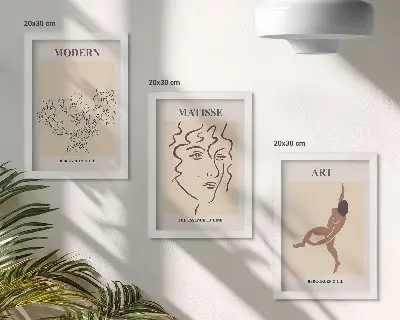 Modern keretezett képszett stílusos grafikák virágokkal, arcokkal és emberi alakokkal