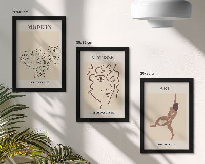 Modern keretezett kép szett Stílusos grafika virágokkal, arcokkal és emberi alakokkal