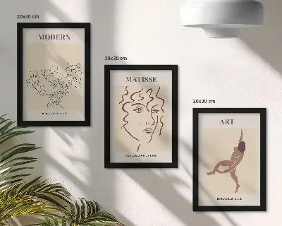 Modern keretezett képszett stílusos grafikák virágokkal, arcokkal és emberi alakokkal