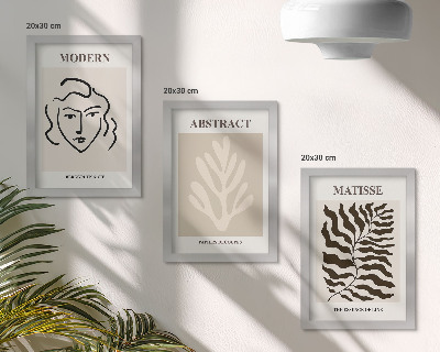 Modern keretezett kép szett Henri Matisse grafikáinak arc- és levélillusztrációi
