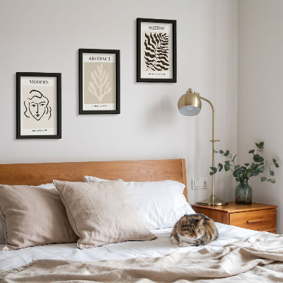 Modern keretezett kép szett Henri Matisse grafikáinak arc- és levélillusztrációi