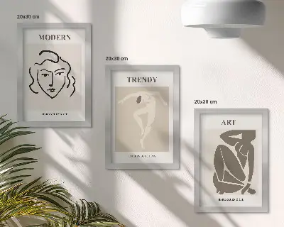Modern keretezett kép szett absztrakt portrékkal, visszafogott színekben