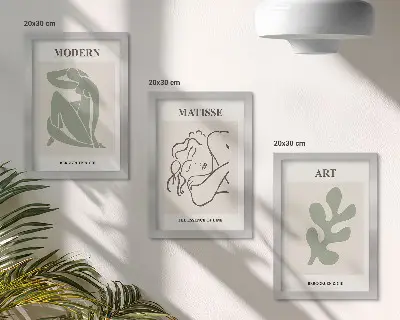 Modern keretezett kép szett stílusos karakterekkel és növényekkel minimalista dizájnban