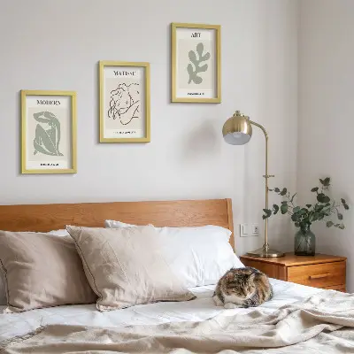 Modern keretezett kép szett stílusos karakterekkel és növényekkel minimalista dizájnban