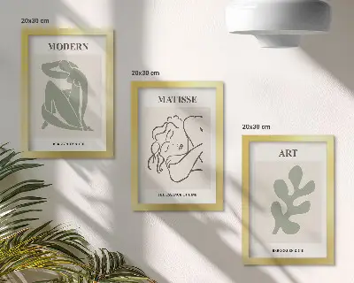 Modern keretezett kép szett stílusos karakterekkel és növényekkel minimalista dizájnban