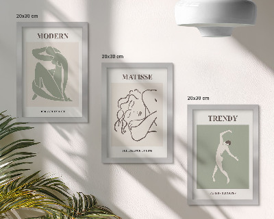 Keretezett triptichon Stílusos karakterek minimalista formákban és színekben