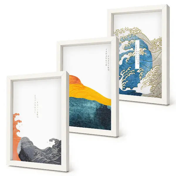 Hullámok japán grafikus stílusban keretezett triptichon