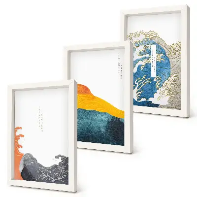 Hullámok japán grafikus stílusban keretezett triptichon