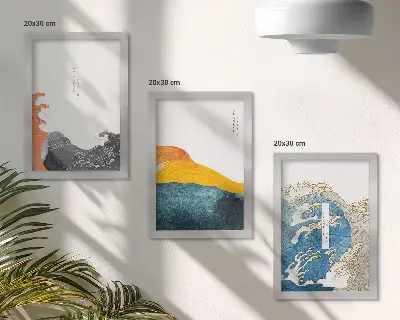 Hullámok japán grafikus stílusban keretezett triptichon