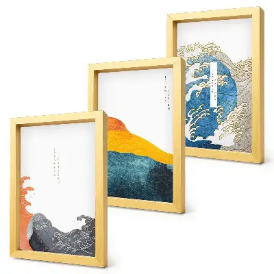 Hullámok japán grafikus stílusban keretezett triptichon