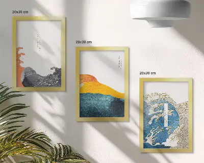 Hullámok japán grafikus stílusban keretezett triptichon