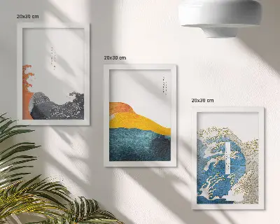 Hullámok japán grafikus stílusban keretezett triptichon