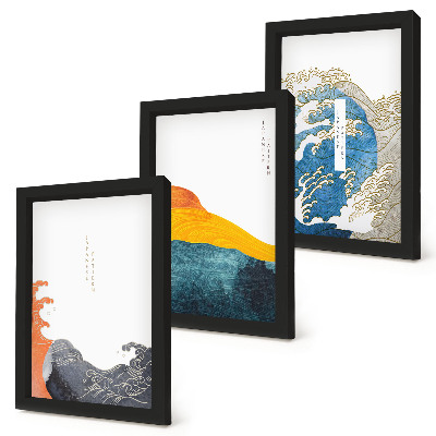 Keretezett triptichon Hullámok japán grafikus stílusban