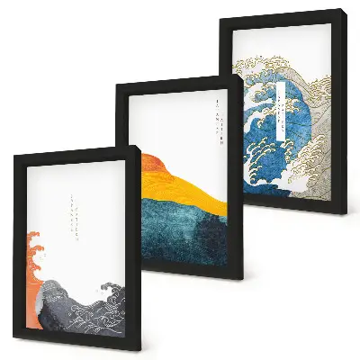Hullámok japán grafikus stílusban keretezett triptichon