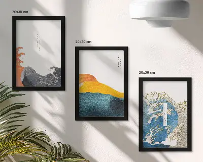 Hullámok japán grafikus stílusban keretezett triptichon