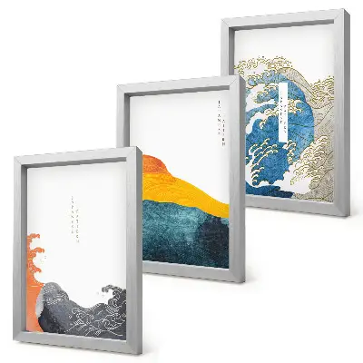 Hullámok japán grafikus stílusban keretezett triptichon