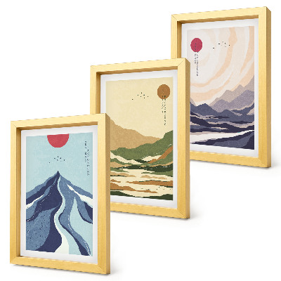 Keretezett triptichon Pasztellszínű hegyek, japán stílusban