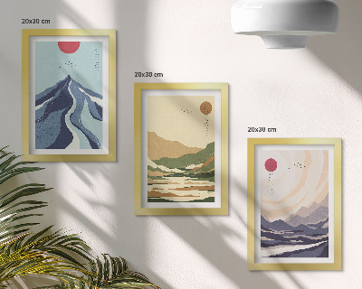 Keretezett triptichon Pasztellszínű hegyek, japán stílusban
